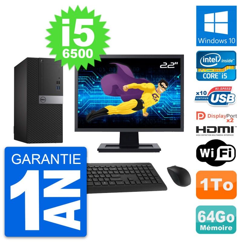 Computadora de escritorio Dell OptiPlex 7040, pantalla de 22', Intel Core i5-6500, 64GB de RAM, 1TB HDD, Windows 10