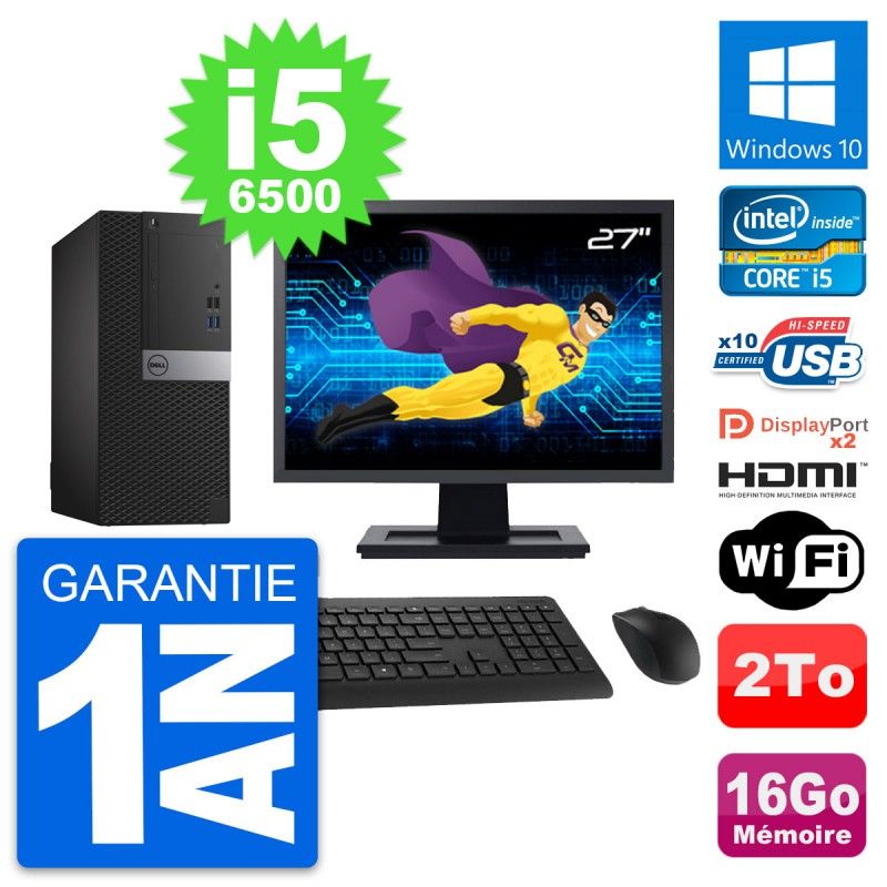 PC de escritorio Dell OptiPlex 7040 - Pantalla de 27'', i5-6500, 16 GB de RAM, 2 TB HDD, HDMI, WiFi