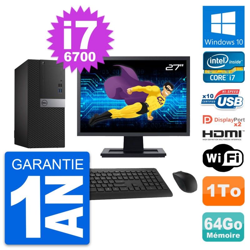 Dell OptiPlex 7040 Desktop PC - 27" Screen, i7-6700, 64GB RAM, 1TB HDD, HDMI