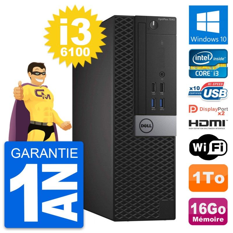 Dell OptiPlex 7040 SFF PC - Core i3-6100, 16GB RAM, 1TB HDD, Windows 10