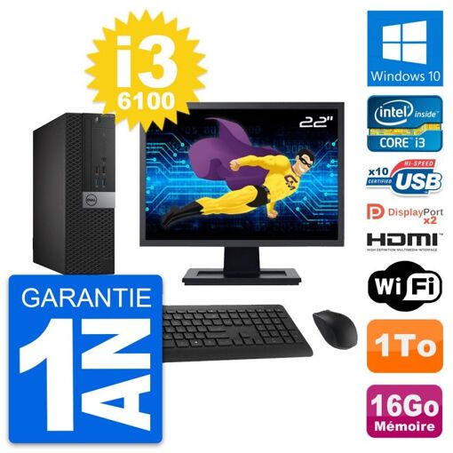 Computadora Dell OptiPlex 7040 SFF - Pantalla de 22', Intel Core i3-6100, 16 GB de RAM, 1 TB HDD