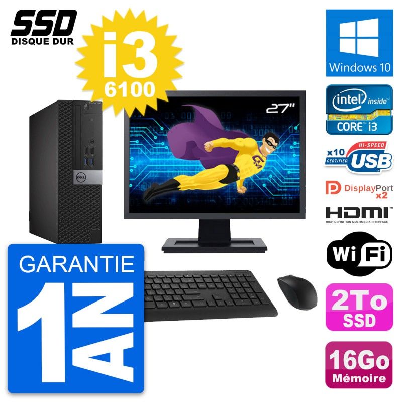 Dell OptiPlex 7040 SFF Computer - 27" Screen, Intel i3-6100, 16GB RAM, 2TB SSD, HDMI