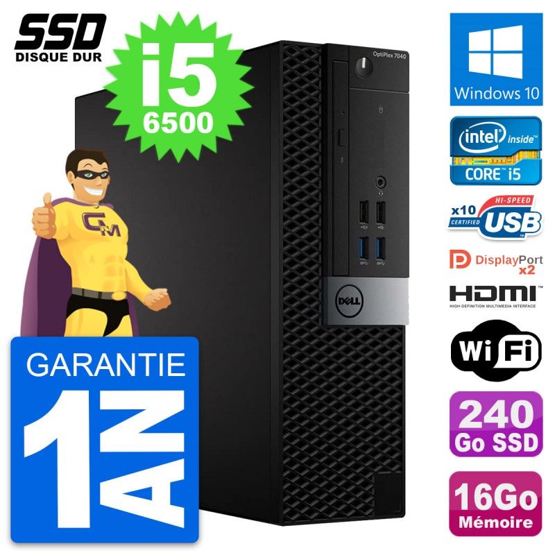 Dell OptiPlex 7040 SFF Desktop PC - Intel i5-6500, 16GB RAM, 240GB SSD, HDMI, WiFi, Windows 10