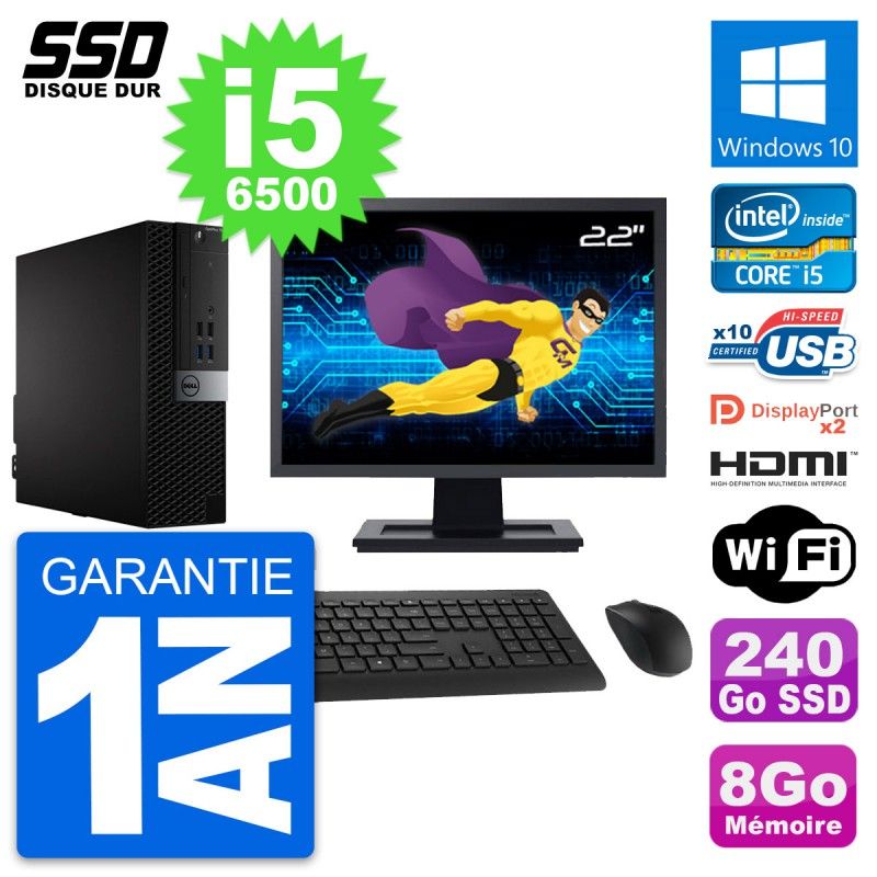 Dell OptiPlex 7040 SFF Computer - 22" Screen, Intel i5-6500, 8GB RAM, 240GB SSD, HDMI