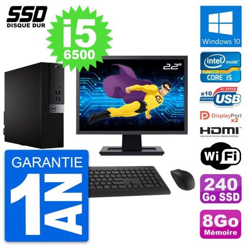 Computadora Dell OptiPlex 7040 SFF - Pantalla de 22', Intel i5-6500, 8 GB de RAM, 240 GB SSD, HDMI