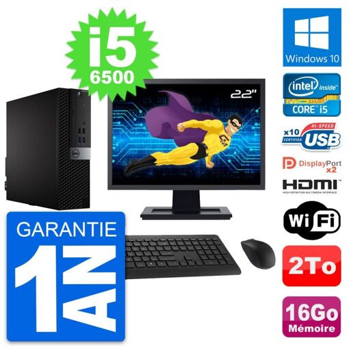 Dell OptiPlex 7040 SFF Computer - 22" Screen, i5-6500, 16GB RAM, 2TB HDD, HDMI, WiFi