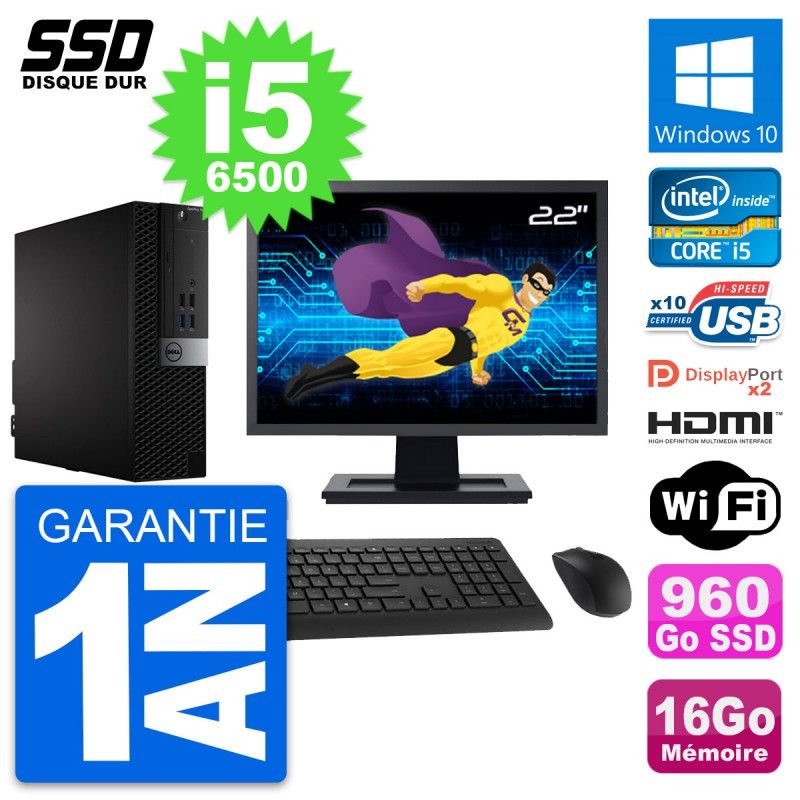 Dell OptiPlex 7040 SFF Computer - 22" Screen, Core i5-6500, 16GB RAM, 960GB SSD