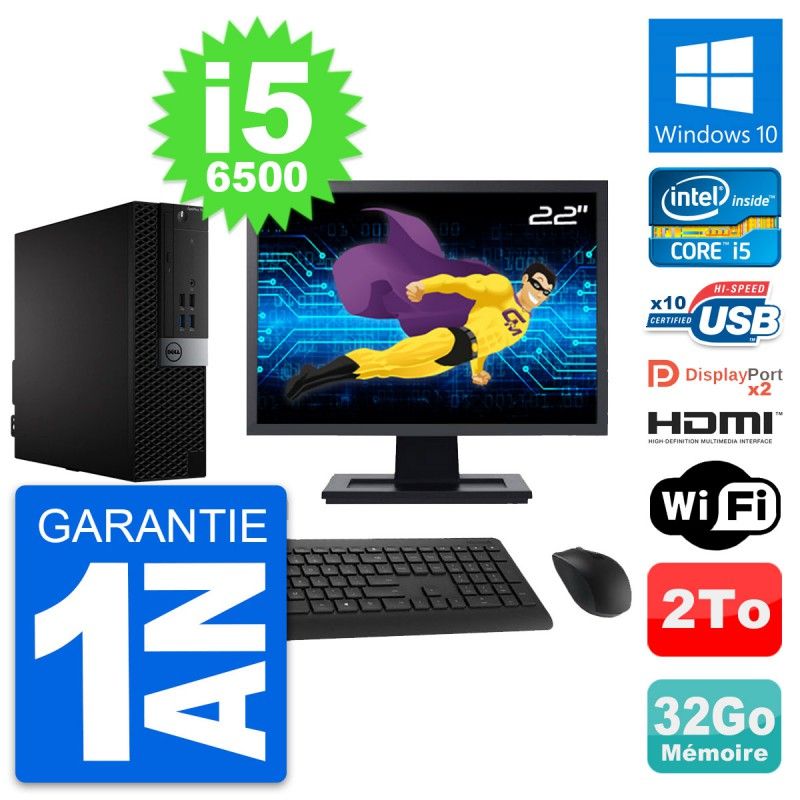 Dell OptiPlex 7040 SFF Computer - 22" Screen, i5-6500, 32GB RAM, 2TB Storage, HDMI, WiFi