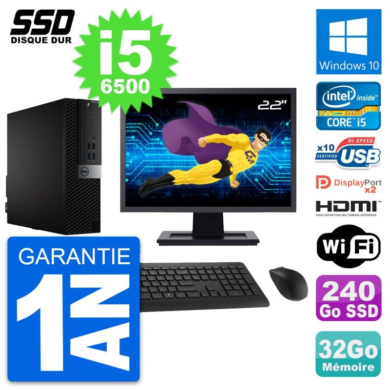 Dell OptiPlex 7040 SFF Computer - 22" Screen, Core i5-6500, 32GB RAM, 240GB SSD