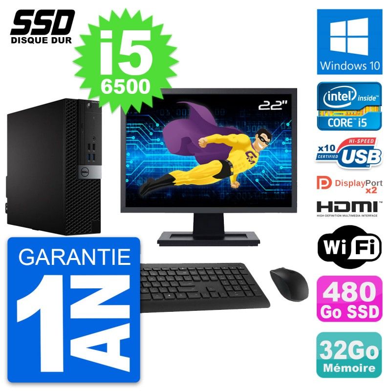 Dell OptiPlex 7040 SFF Computer - 22" Screen, Core i5-6500, 32GB RAM, 480GB SSD