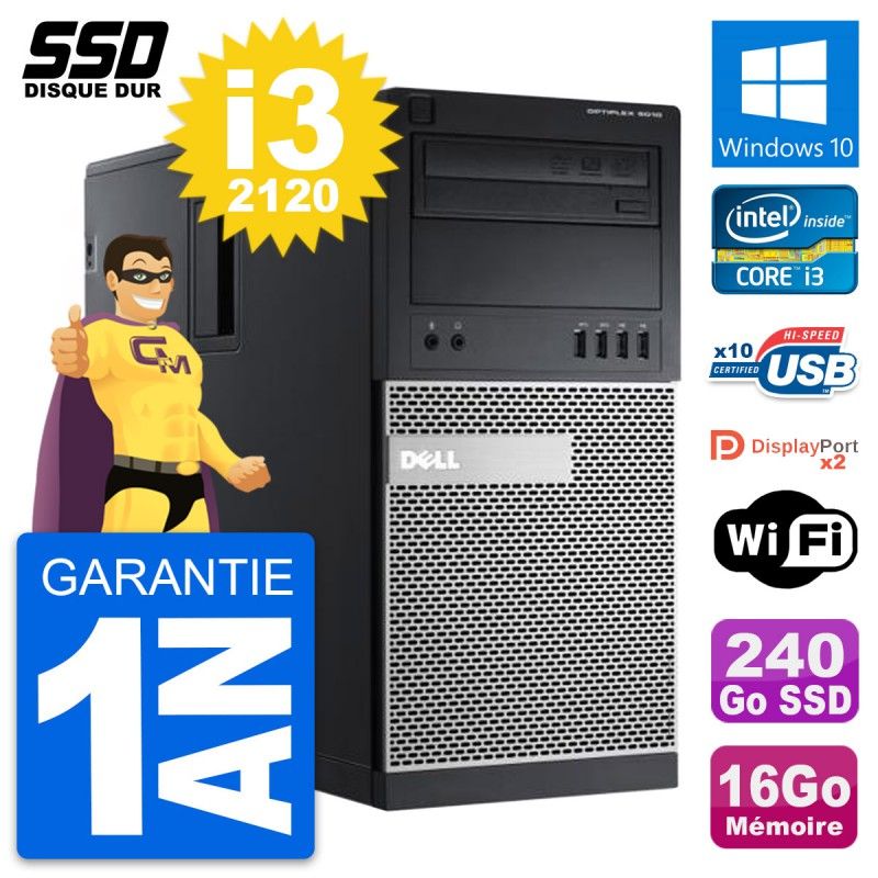 Dell OptiPlex 9010 Desktop PC - Intel Core i3-2120, 16GB RAM, 240GB SSD, Windows 10, WiFi