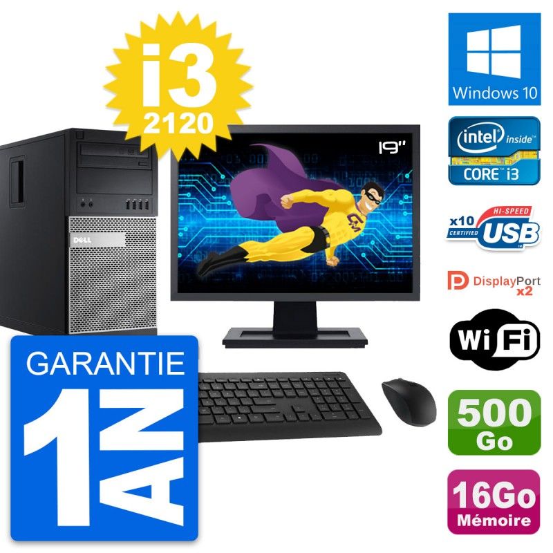 Dell OptiPlex 9010 Desktop Computer, 19" Screen, Intel i3-2120, 16GB RAM, 500GB HDD, Windows 10, WiFi