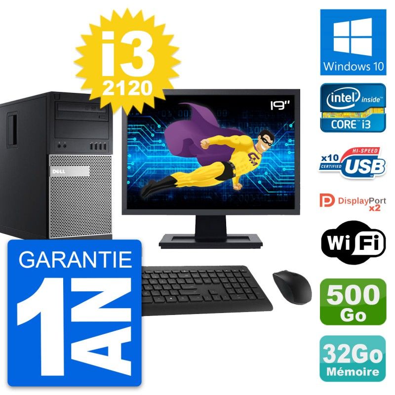 Dell OptiPlex 9010 Desktop Computer, 19" Screen, Intel i3-2120, 32GB RAM, 500GB HDD, Windows 10, WiFi