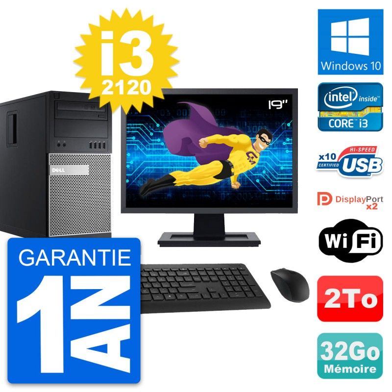 Dell OptiPlex 9010 Desktop Computer, 19" Screen, Intel i3-2120, 32GB RAM, 2TB HDD, Windows 10, WiFi