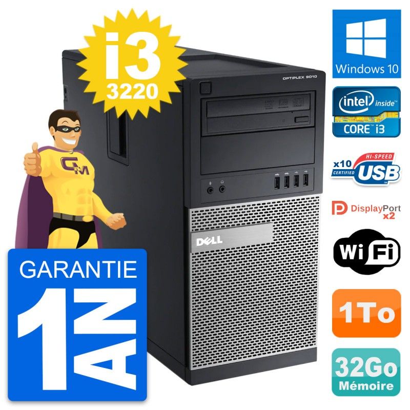 Dell OptiPlex 9010 Desktop PC - Intel i3-3220, 32GB RAM, 1TB HDD, Windows 10, WiFi