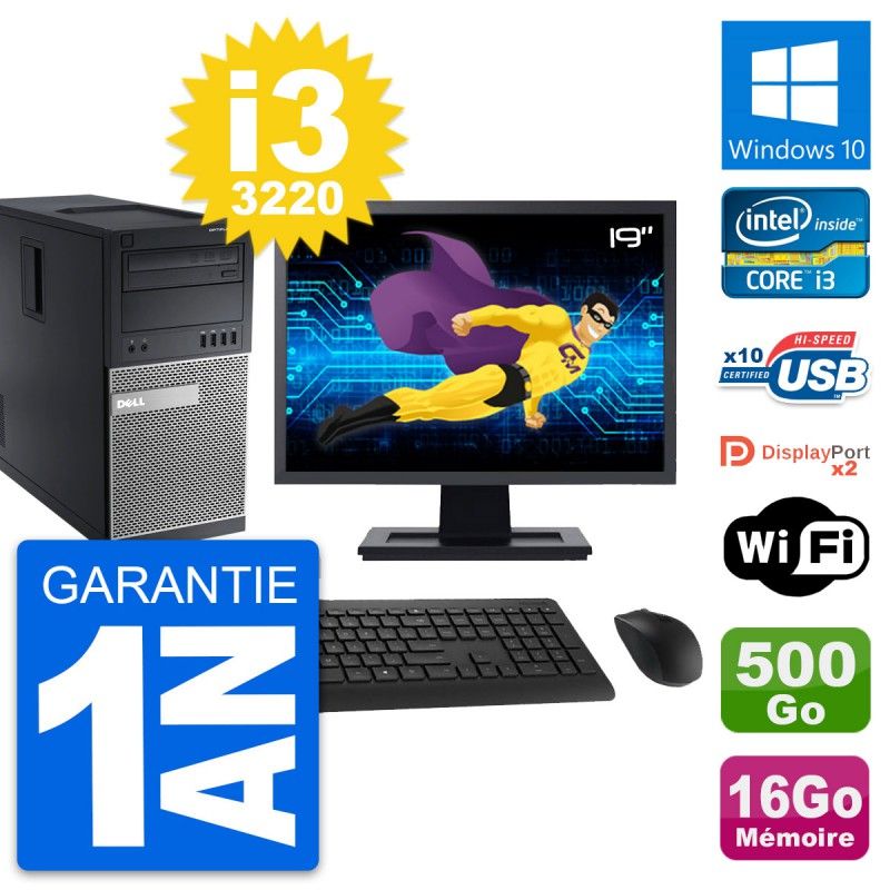 Dell OptiPlex 9010 Desktop PC - 19" Screen, Intel i3-3220, 16GB RAM, 500GB HDD, Windows 10, WiFi