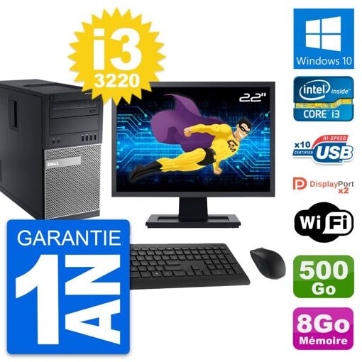 Dell OptiPlex 9010 Desktop PC - 22" Screen, Intel i3-3220, 8GB RAM, 500GB HDD, Windows 10, WiFi
