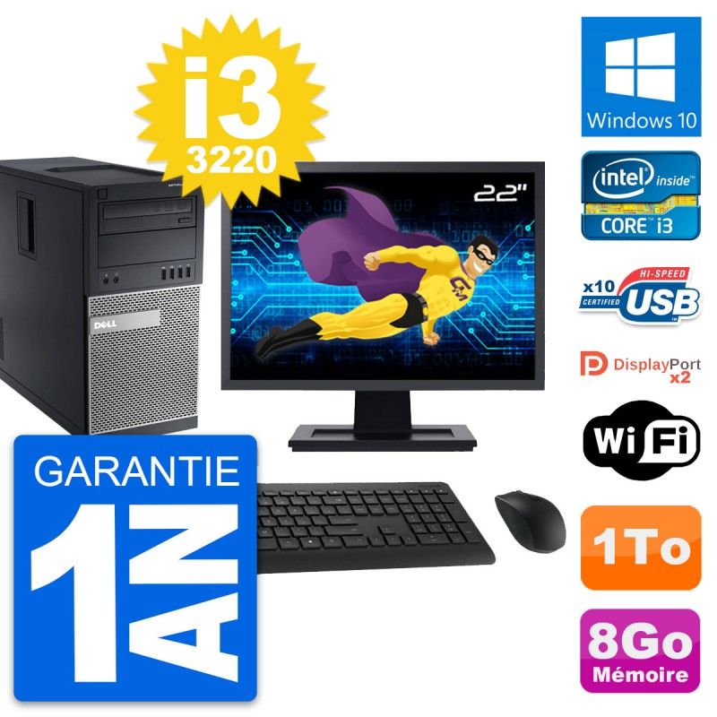 Dell OptiPlex 9010 Desktop Computer, 22" Screen, Intel i3-3220, 8GB RAM, 1TB HDD, Windows 10, WiFi