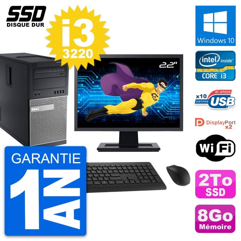Dell OptiPlex 9010 Desktop Computer, 22" Screen, Intel Core i3-3220, 8GB RAM, 2TB SSD, Windows 10