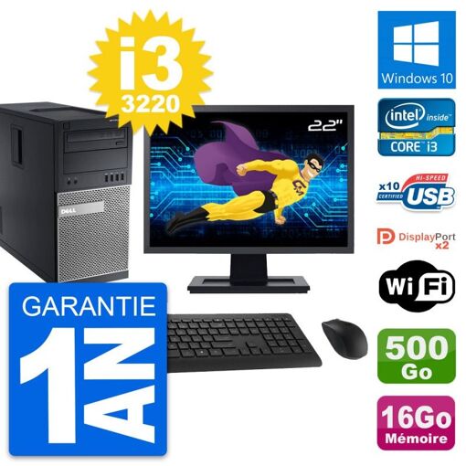 Dell OptiPlex 9010 Desktop PC - 22" Screen, Intel i3-3220, 16GB RAM, 500GB Storage, Windows 10, Wifi