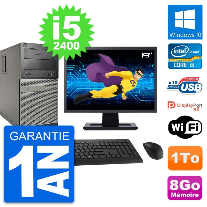 Dell OptiPlex 9010 19-inch PC Tower, Intel i5-2400, 8GB RAM, 1TB HDD, Windows 10, WiFi
