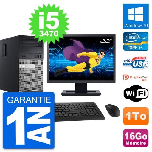 PC de escritorio Dell OptiPlex 9010, pantalla de 22'', Intel i5-3470, 16GB RAM, 1TB almacenamiento, Windows 10, WiFi