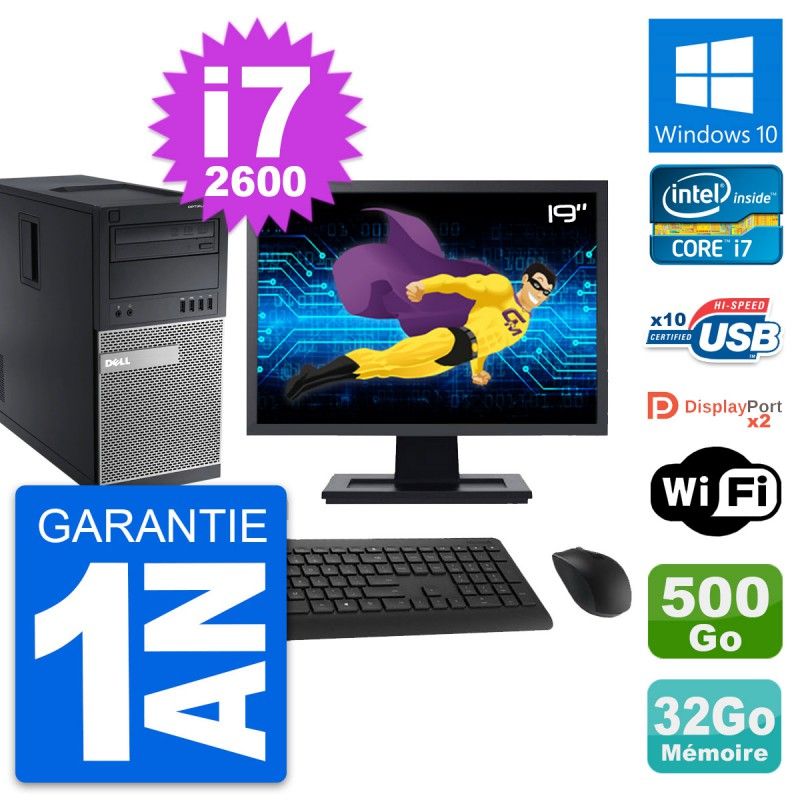 Dell OptiPlex 9010 Desktop Computer, 19" Screen, Intel i7-2600, 32GB RAM, 500GB HDD, Windows 10, WiFi