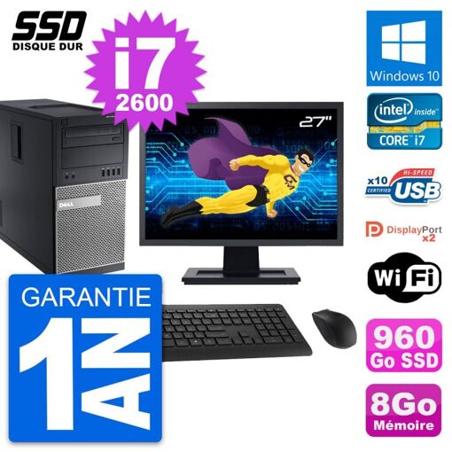 Dell OptiPlex 9010 Desktop PC - 27" Screen, i7-2600, 8GB RAM, 960GB SSD, Windows 10, WiFi