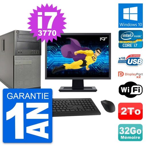 Dell OptiPlex 9010 Desktop Computer, 19" Screen, Intel i7-3770, 32GB RAM, 2TB HDD, Windows 10, WiFi