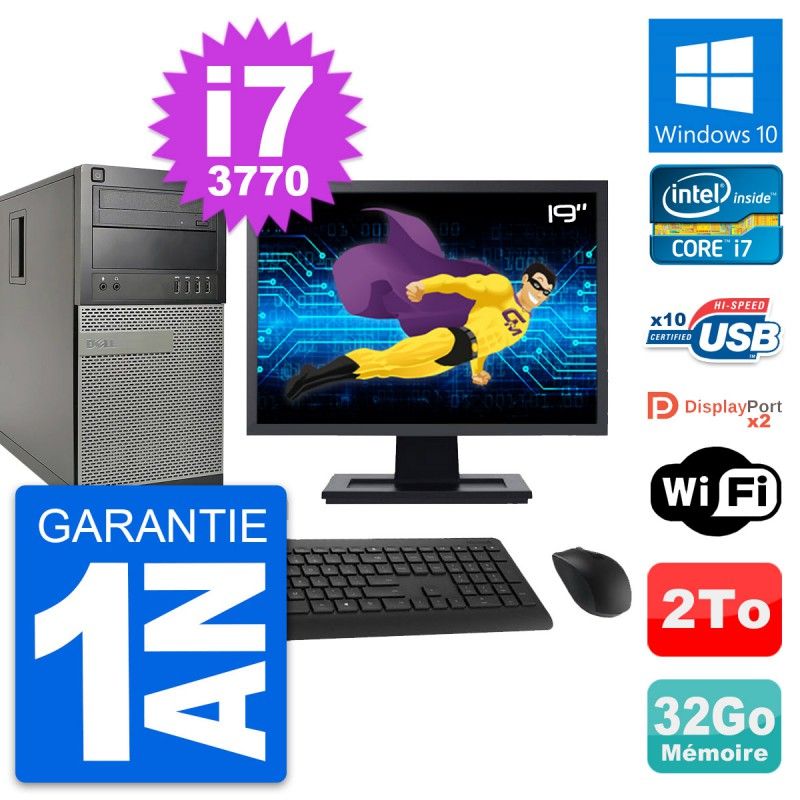 Dell OptiPlex 9010 Desktop Computer, 19" Screen, Intel i7-3770, 32GB RAM, 2TB HDD, Windows 10, WiFi