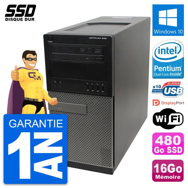 Dell OptiPlex 990 Desktop PC - Intel Pentium G630, 16GB RAM, 480GB SSD, Windows 10, WiFi