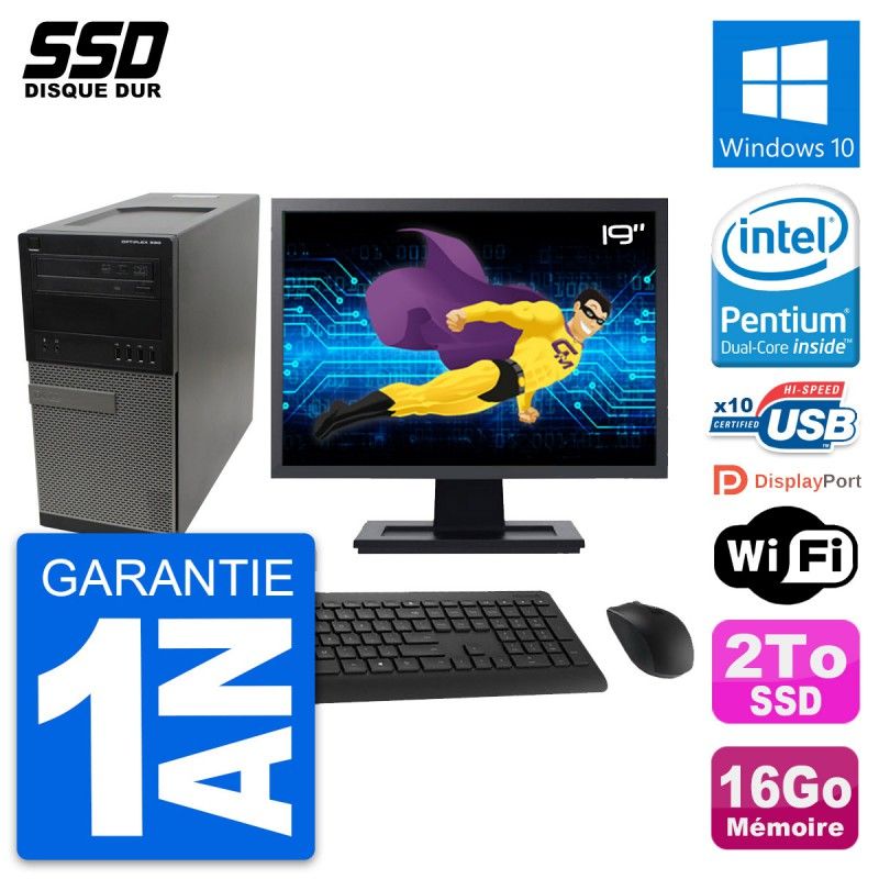 Dell OptiPlex 990 Desktop Computer - 19" Screen, Intel G630, 16GB RAM, 2TB SSD, Windows 10, WiFi