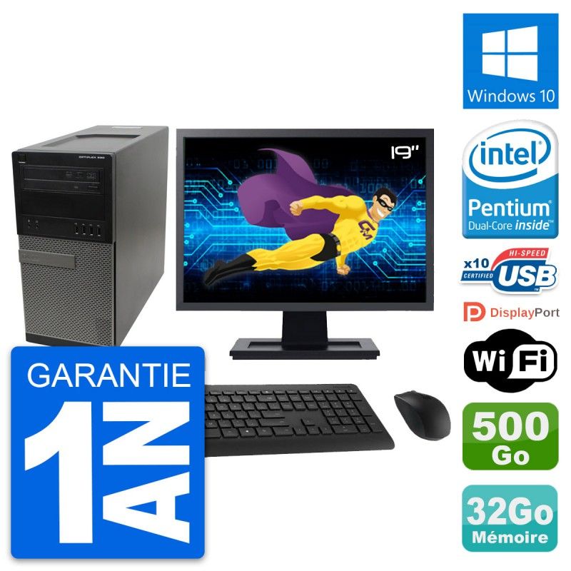 Dell OptiPlex 990 Desktop PC - 19" Screen, Intel Pentium G630, 32GB RAM, 500GB HDD, Windows 10, WiFi