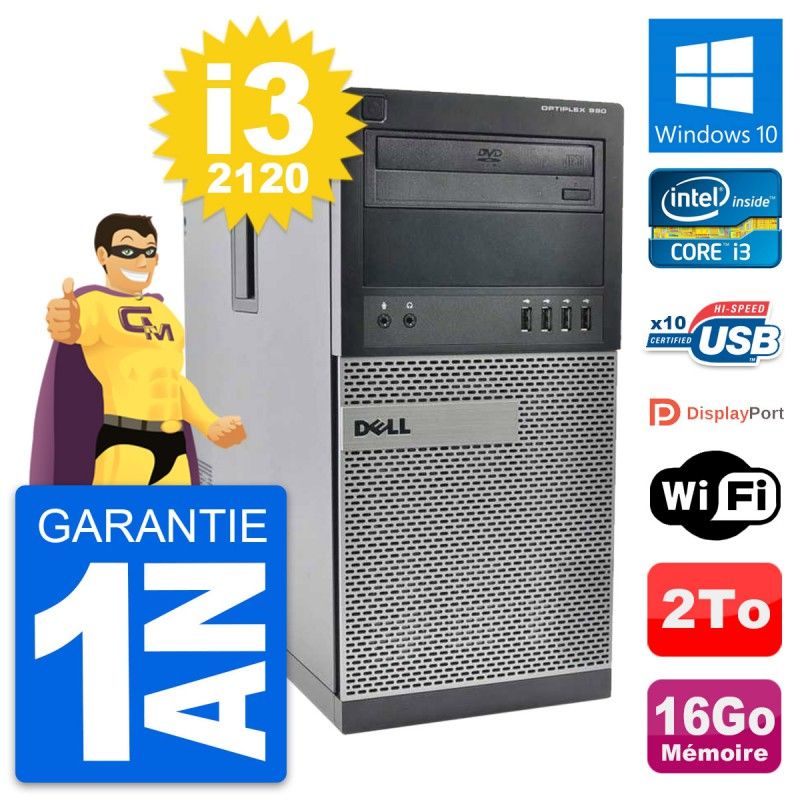 Dell OptiPlex 990 Desktop PC - Intel i3-2120, 16GB RAM, 2TB HDD, Windows 10, WiFi