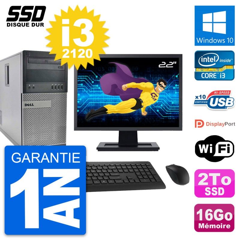Dell OptiPlex 990 Desktop PC - 22" Screen, Intel Core i3-2120, 16GB RAM, 2TB SSD, Windows 10, WiFi
