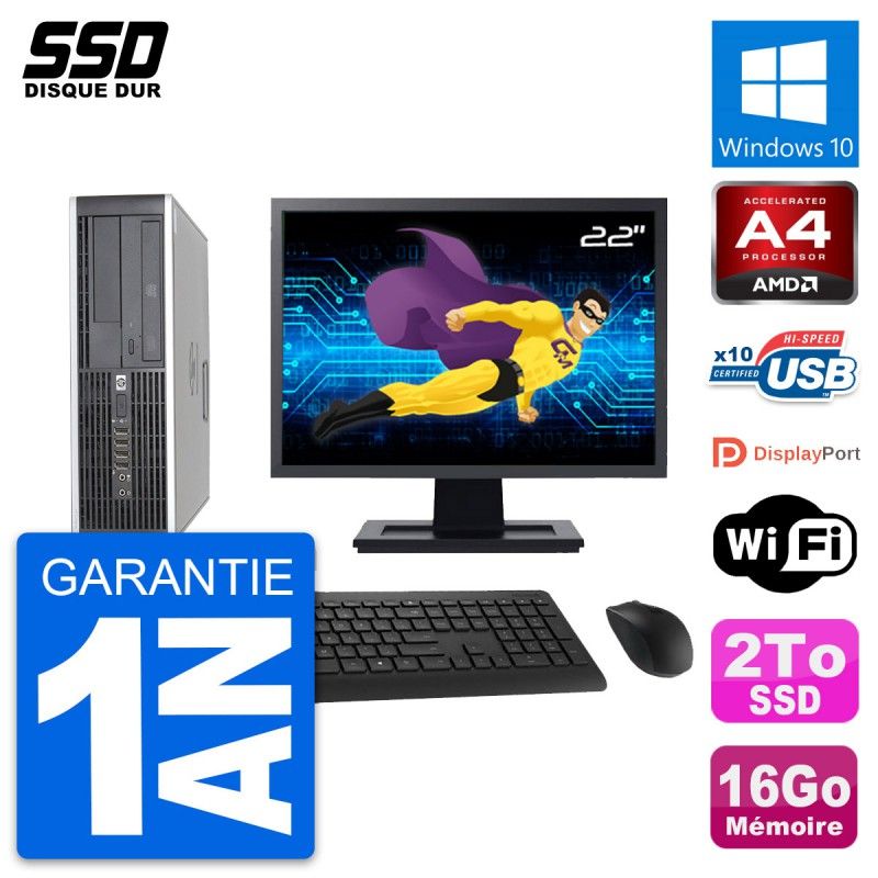 HP 6305 Pro SFF Desktop Computer, 22" Screen, AMD A4-5300B, 16GB RAM, 2TB SSD, Windows 10, WiFi