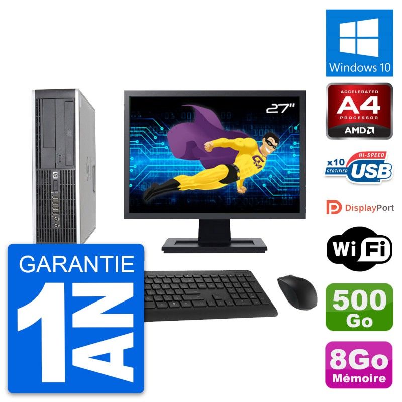 HP 6305 Pro SFF Desktop PC - 27" Screen, AMD A4-5300B, 8GB RAM, 500GB HDD, Windows 10, WiFi