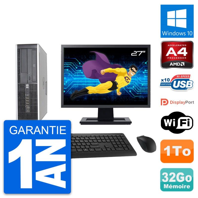 HP 6305 Pro SFF Computer | 27" Screen | AMD A4-5300B | 32GB RAM | 1TB Storage | Windows 10