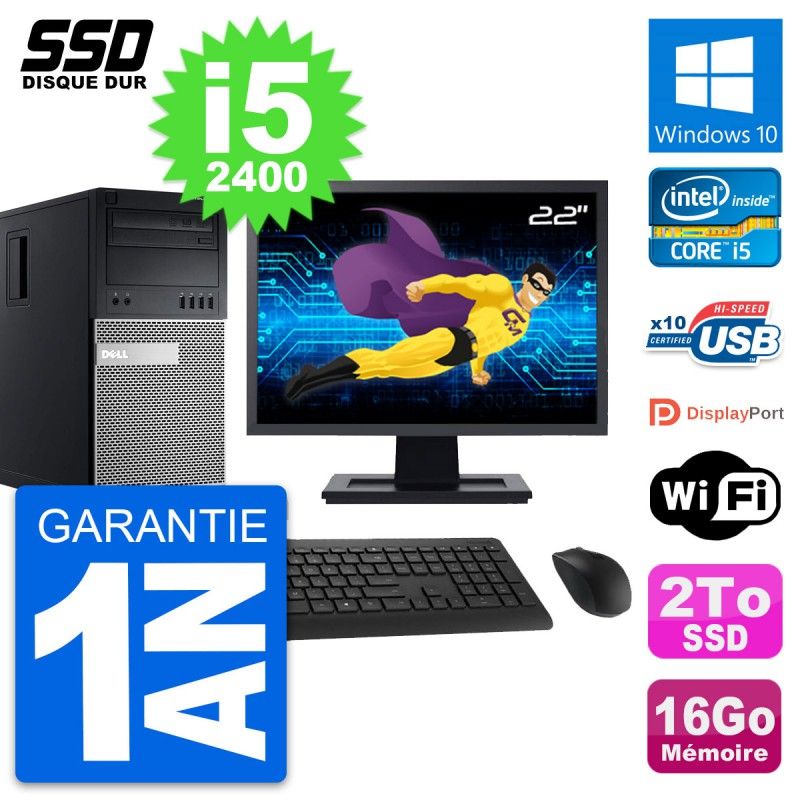 Dell OptiPlex 990 Desktop Computer, 22" Screen, Intel Core i5-2400, 16GB RAM, 2TB SSD, Windows 10, WiFi