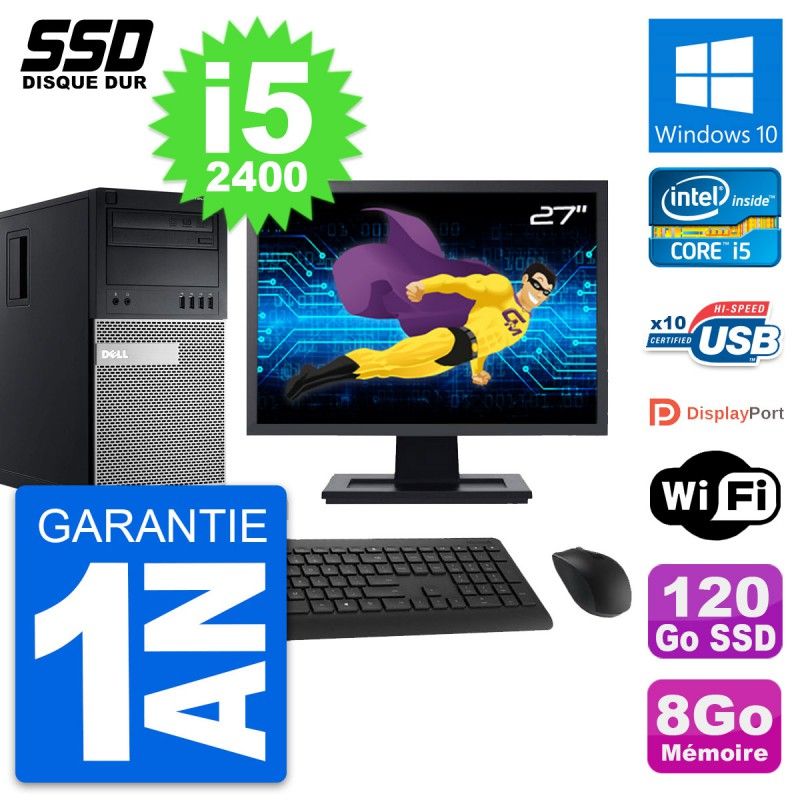 Dell OptiPlex 990 Desktop Computer - 27" Screen, i5-2400, 8GB RAM, 120GB SSD, Windows 10, Wifi