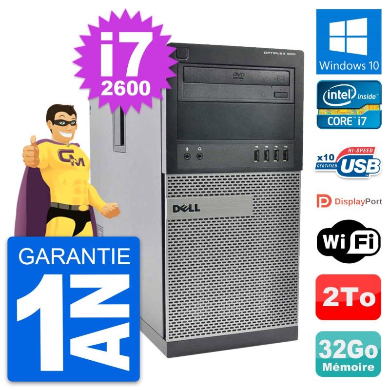 Dell OptiPlex 990 Desktop PC - Intel i7-2600, 32GB RAM, 2TB HDD, Windows 10, WiFi