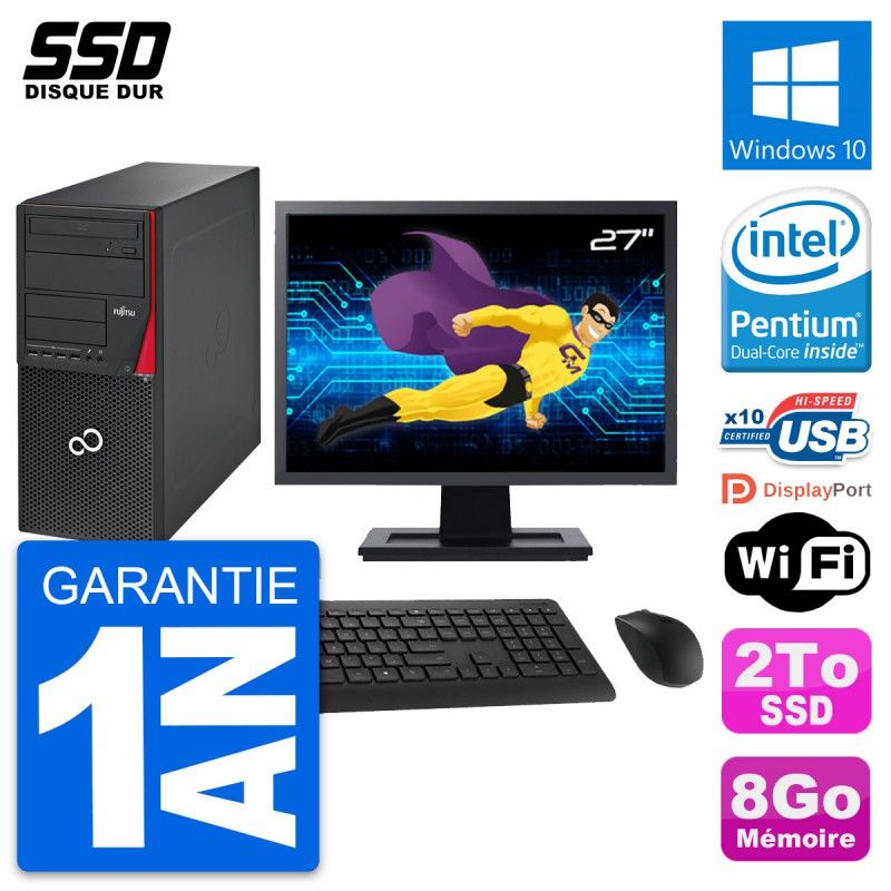 Fujitsu P720 27-Inch PC Tower - Intel G3220, 8GB RAM, 2TB SSD, Windows 10, WiFi