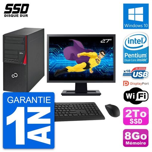 Torre Fujitsu P720 - Pantalla de 27'', Intel G3220, 8GB RAM, 2TB SSD, Windows 10, WiFi