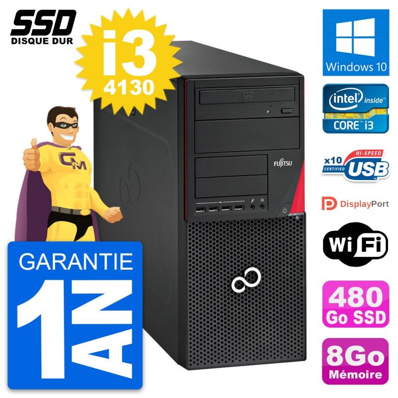 Fujitsu Esprimo P720 PC Tower - Intel i3-4130, 8GB RAM, 480GB SSD, Windows 10, WiFi