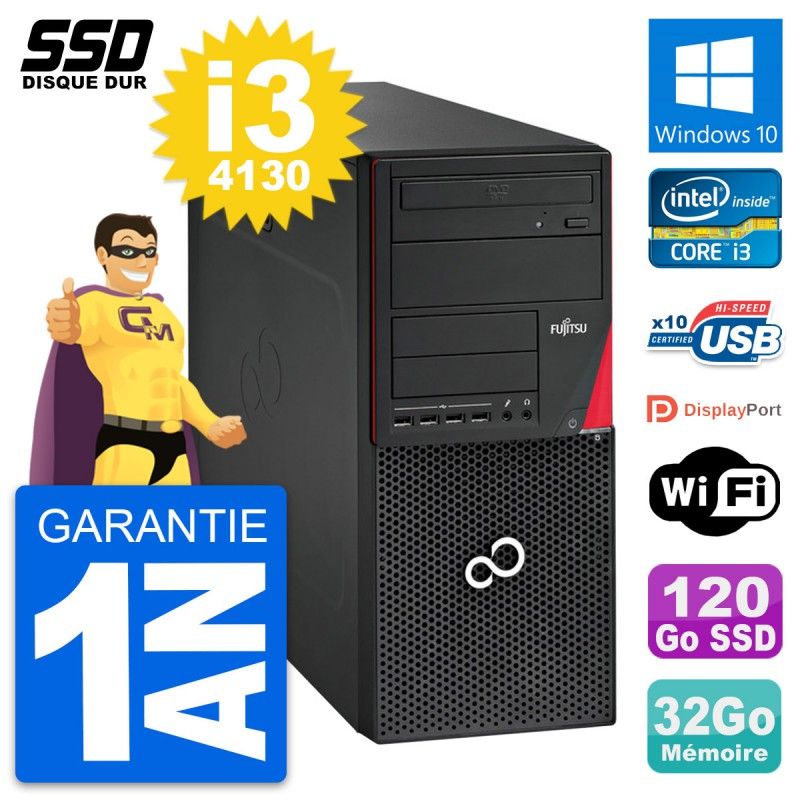 Fujitsu Esprimo P720 Desktop PC - Intel i3-4130, 32GB RAM, 120GB SSD, Windows 10, Wifi
