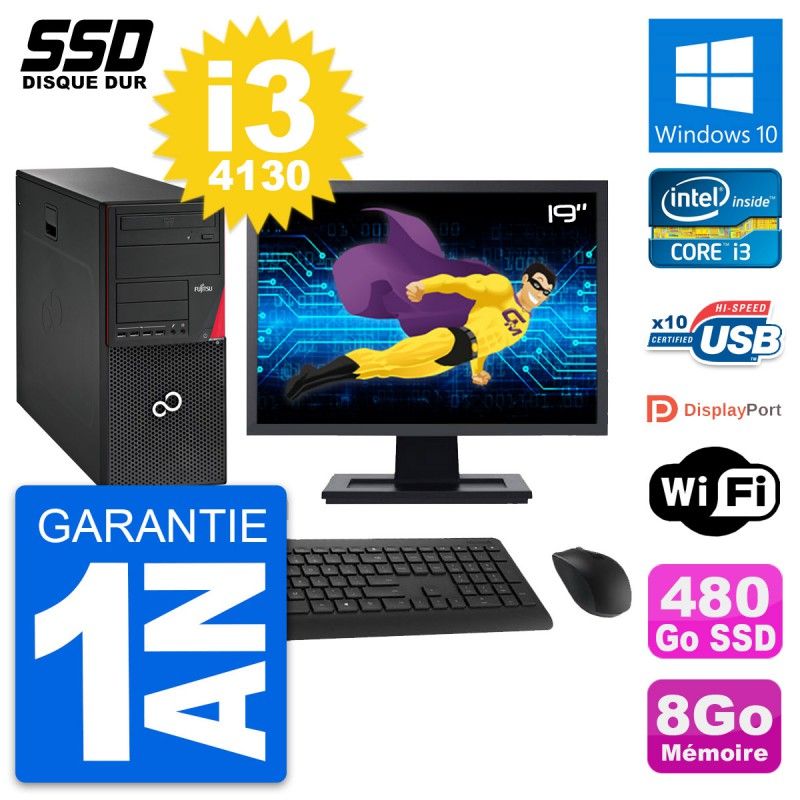 Fujitsu P720 19-inch PC Tower - Intel i3-4130, 8GB RAM, 480GB SSD, Windows 10