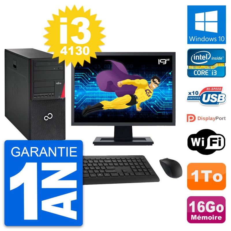 Fujitsu P720 19-inch PC Tower - Intel i3-4130, 16GB RAM, 1TB HDD, Windows 10, WiFi