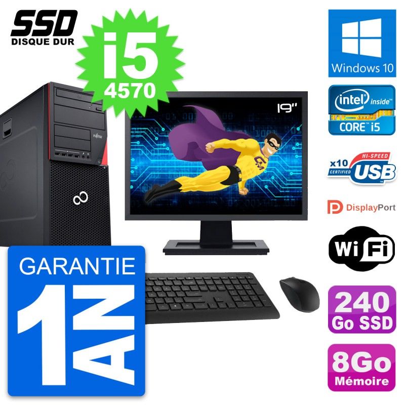 Fujitsu P720 19-inch PC Tower - Intel i5-4570, 8GB RAM, 240GB SSD, Windows 10, WiFi