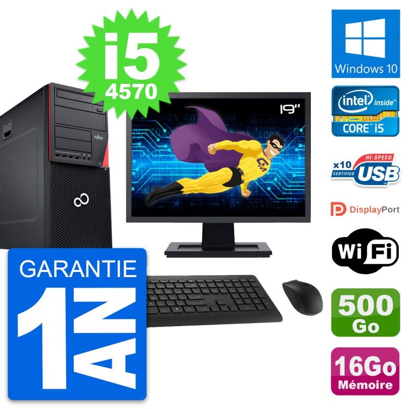 Fujitsu P720 19-inch PC Tower - i5-4570, 16GB RAM, 500GB HDD, Windows 10, WiFi