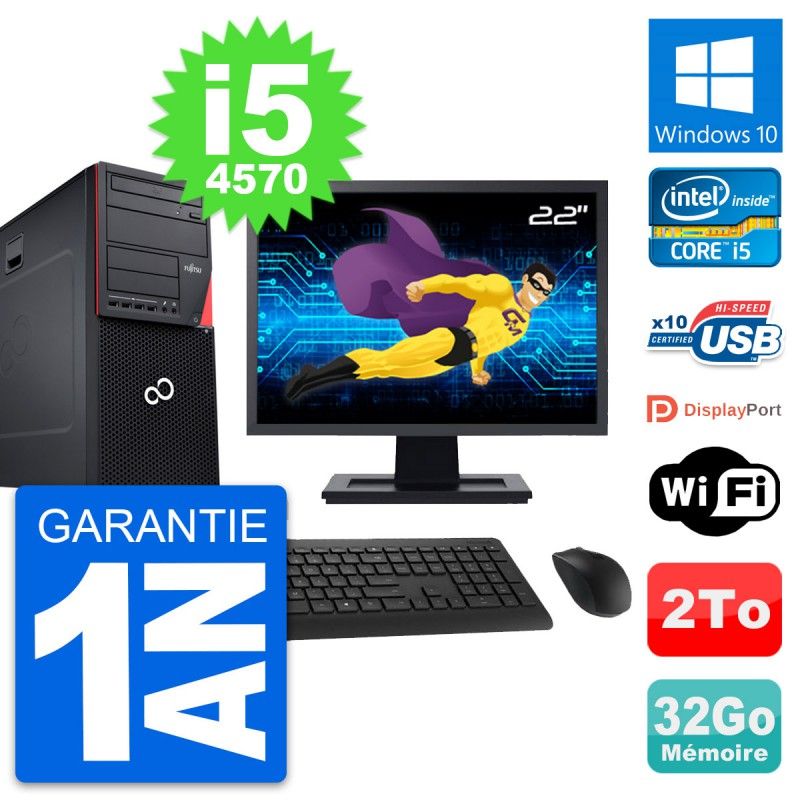 Fujitsu P720 22-inch PC Tower - Intel i5-4570, 32GB RAM, 2TB HDD, Windows 10, WiFi